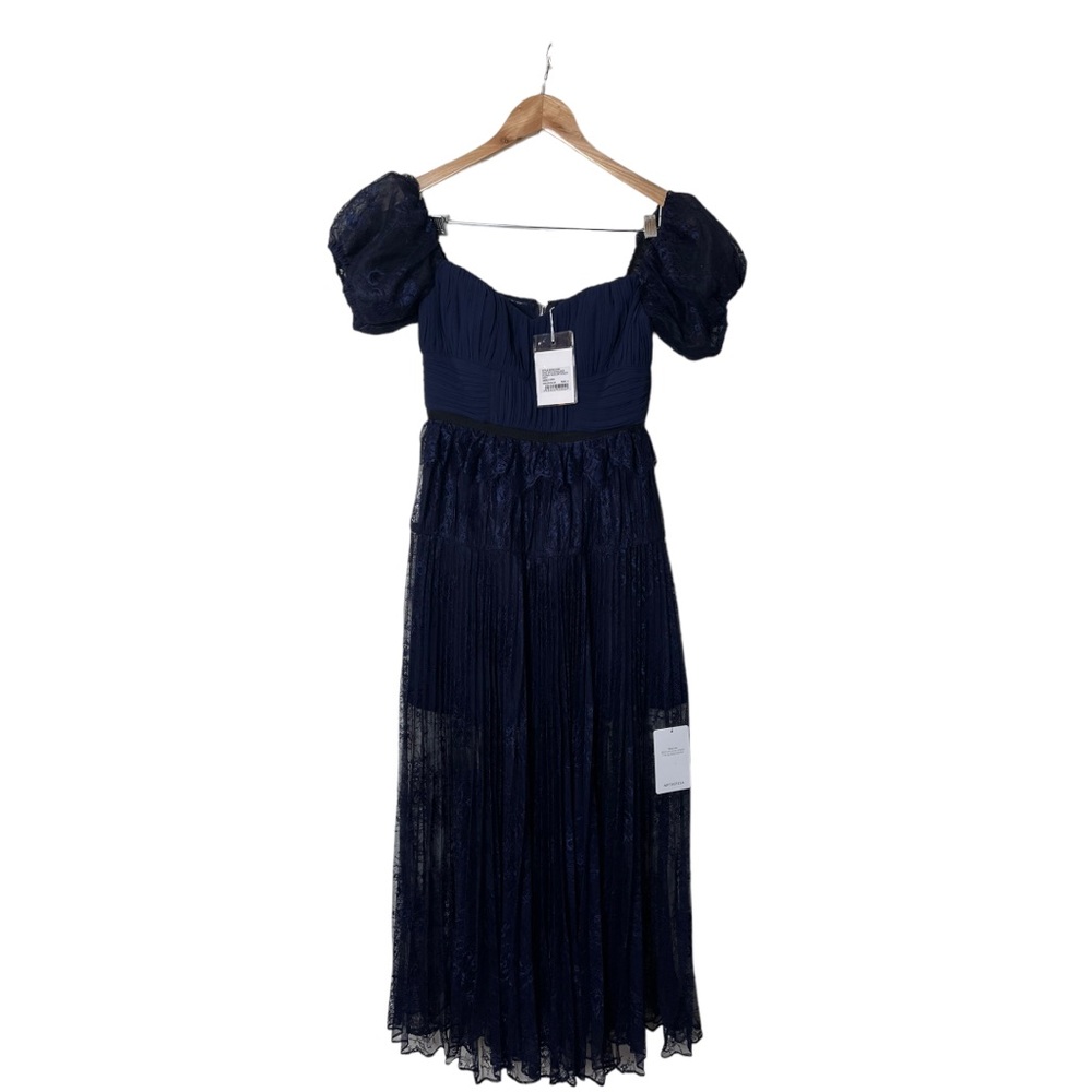 NWT Self Portrait Navy Lace Maxi Off The Shoulder Dress US 4 UK 8  0446